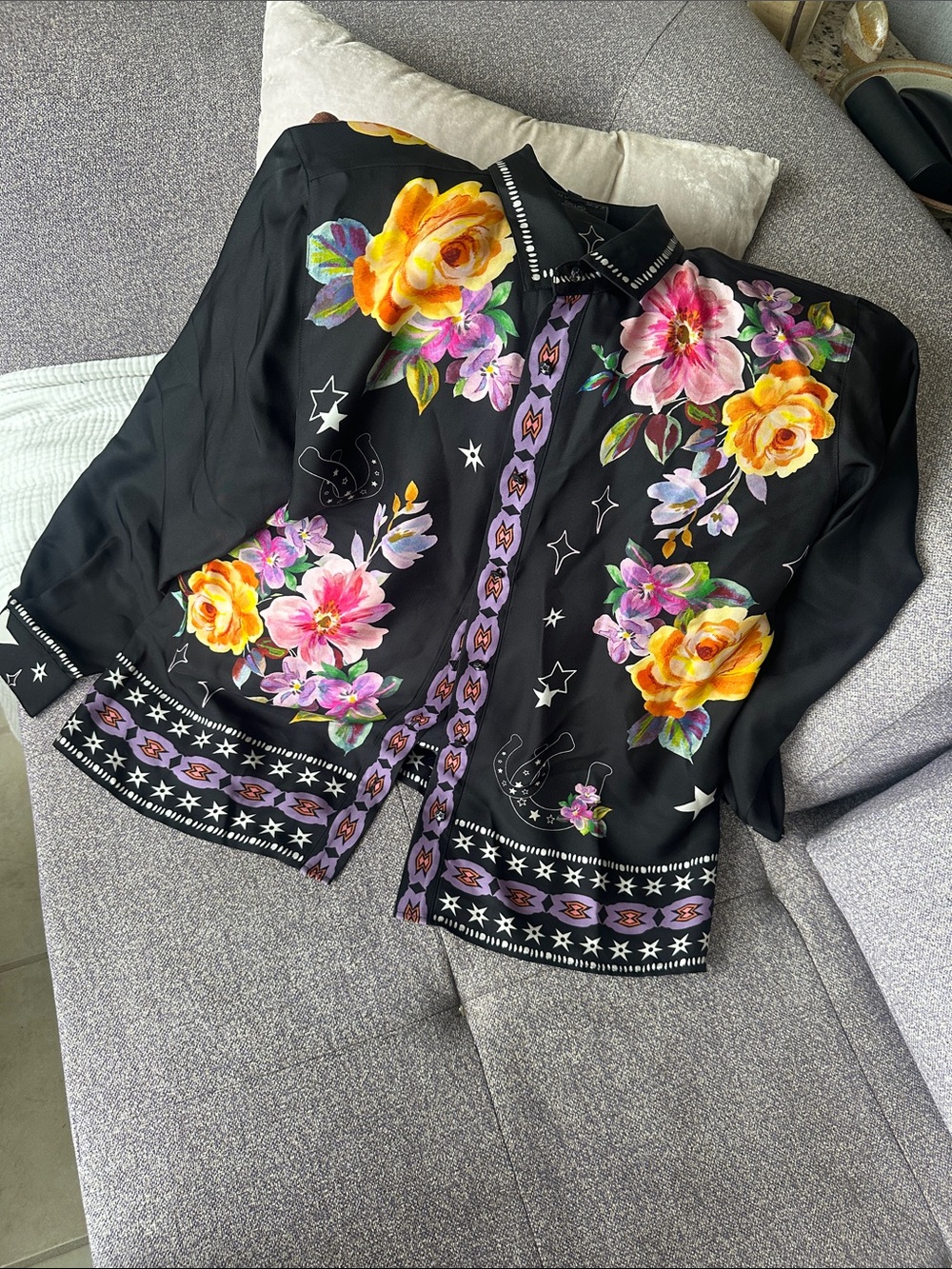 Johnny Was $280 Rosalynda Black Floral Button-Up Western Shirt Sz L - Like New - Picture 11 of 14